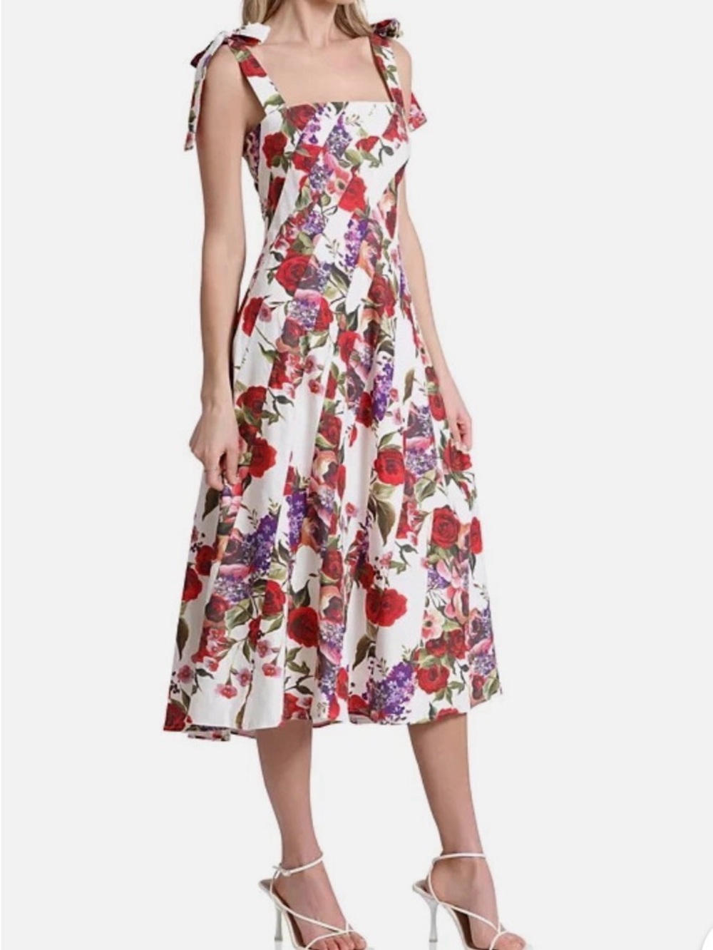 NWT Avec Les Filles Linen Floral Fit Flare Midi Dress size 6